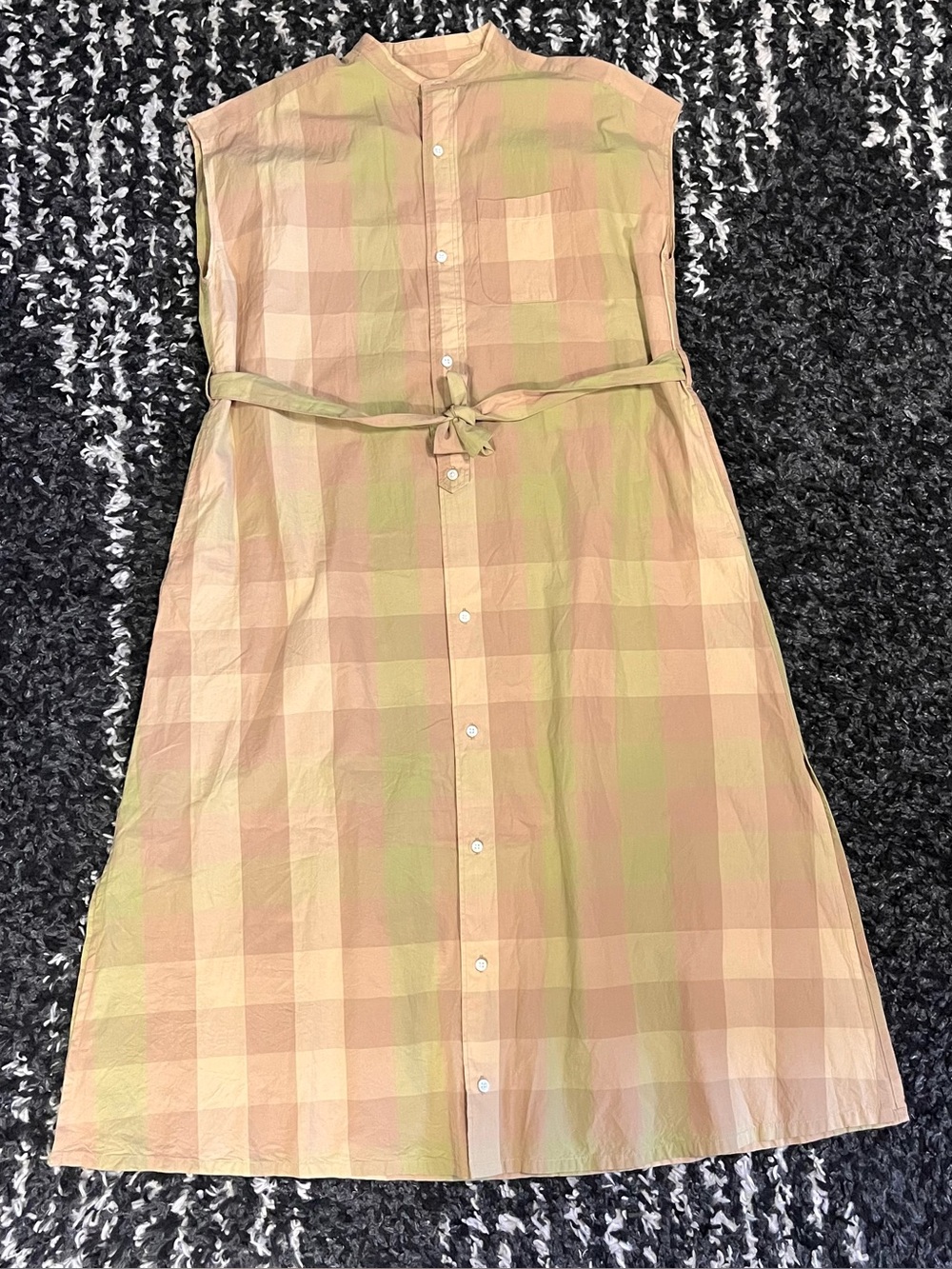 Engineered Garments NY Midi Dress Sleeveless Banded Collar Madras Plaid Size 1